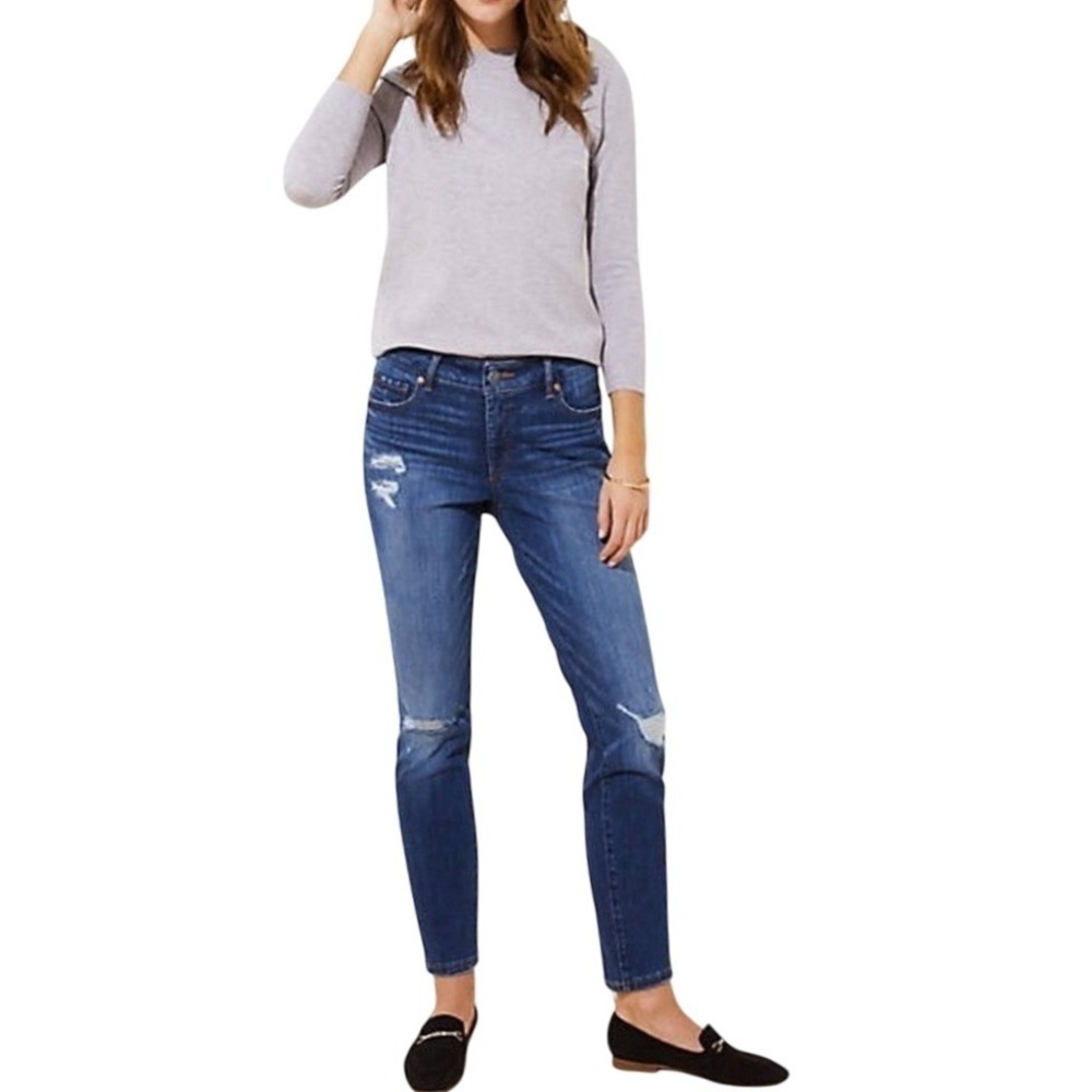 LOFT Jeans Womens 8 Modern Skinny Blue Ripped Distressed EUC